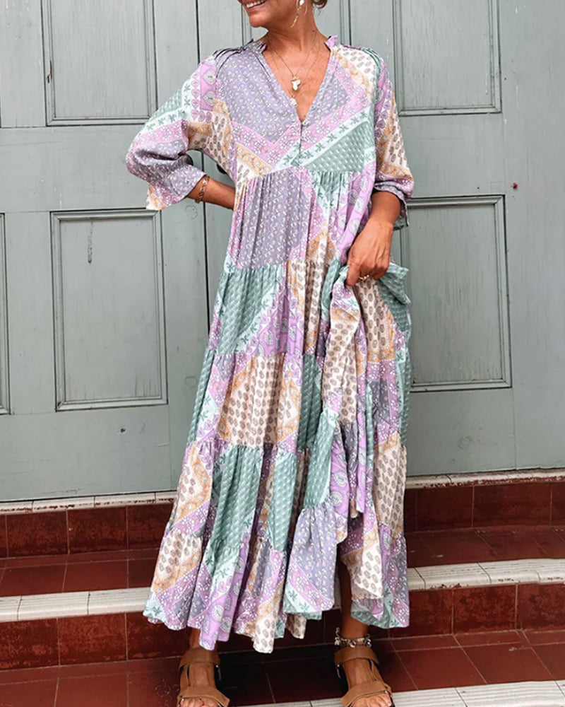 Ember – Gunilla Printed V-Neck Dress