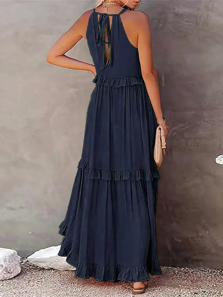 Elidi – Sunshine Breeze Halter Ruffle Maxi Dress with Pockets