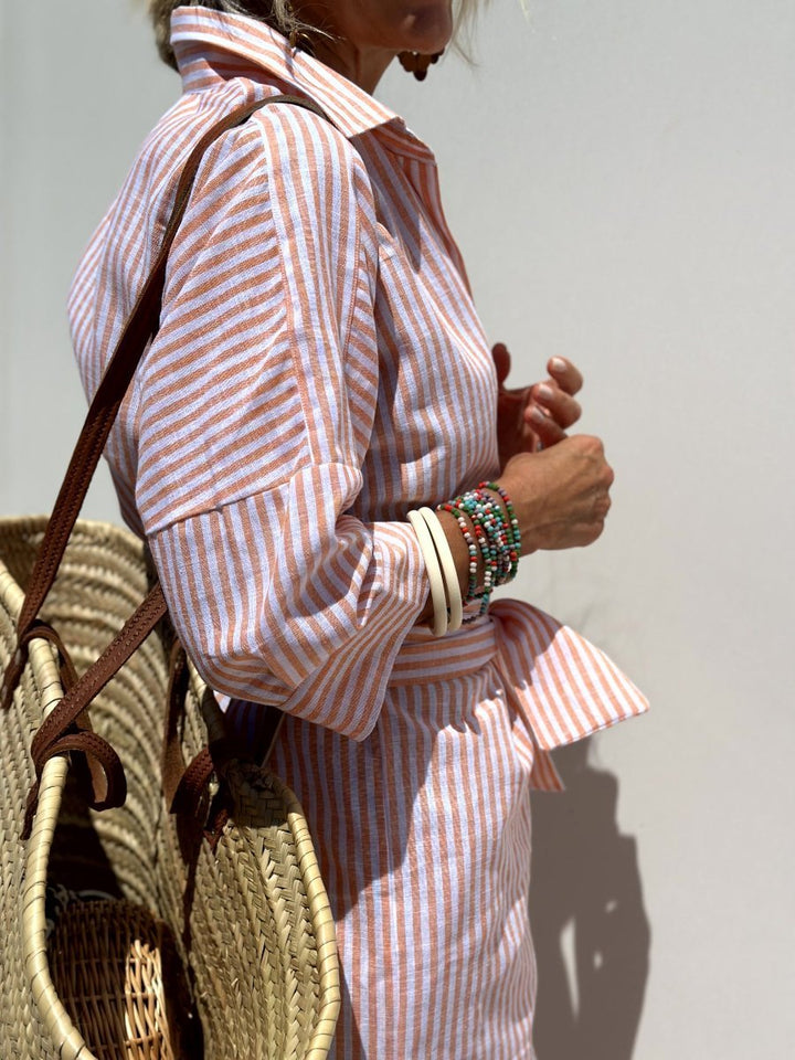 Elodie – Striped Shirt Dress with Feminine Flair