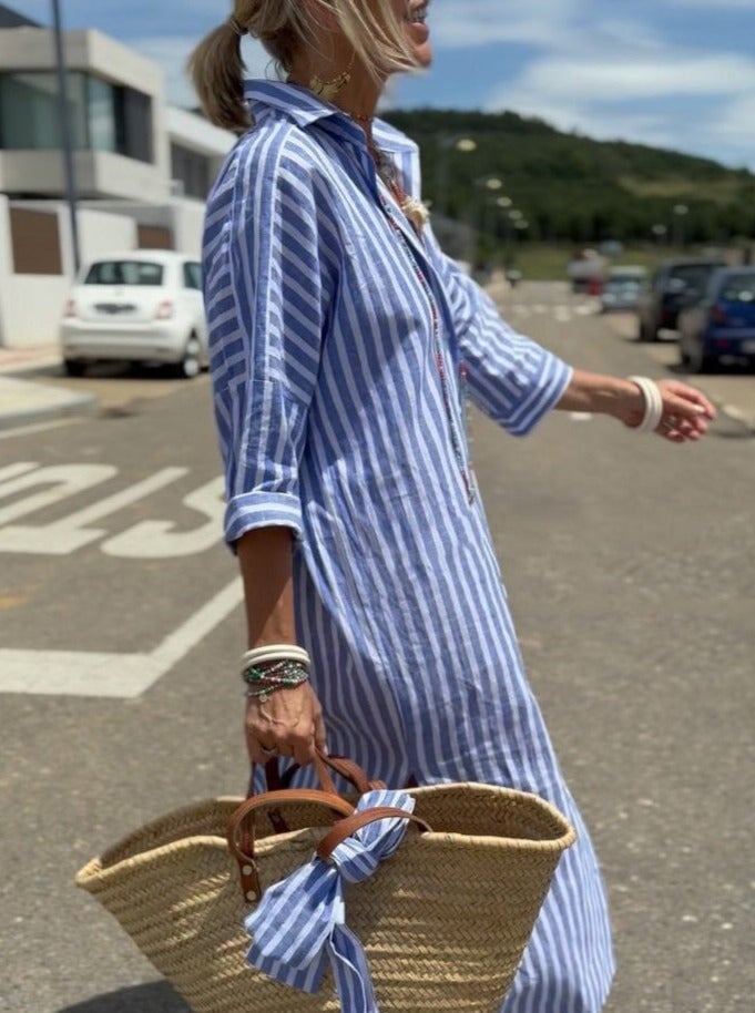 Elodie – Striped Shirt Dress with Feminine Flair