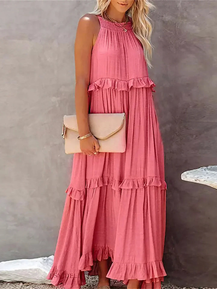 Elidi – Sunshine Breeze Halter Ruffle Maxi Dress with Pockets