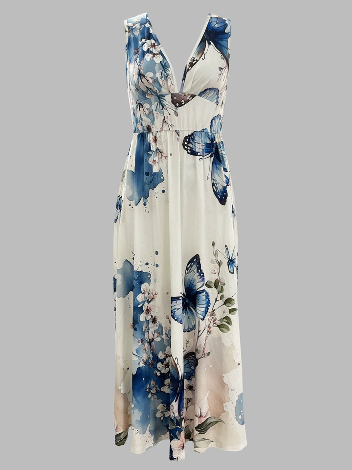 Penelope – Elegant Sleeveless Dress with Deep V-Neck