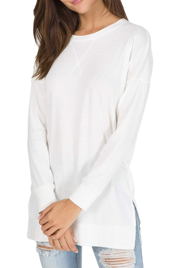 Zariah – Long Sleeve Side Slit Top for Effortless Allure