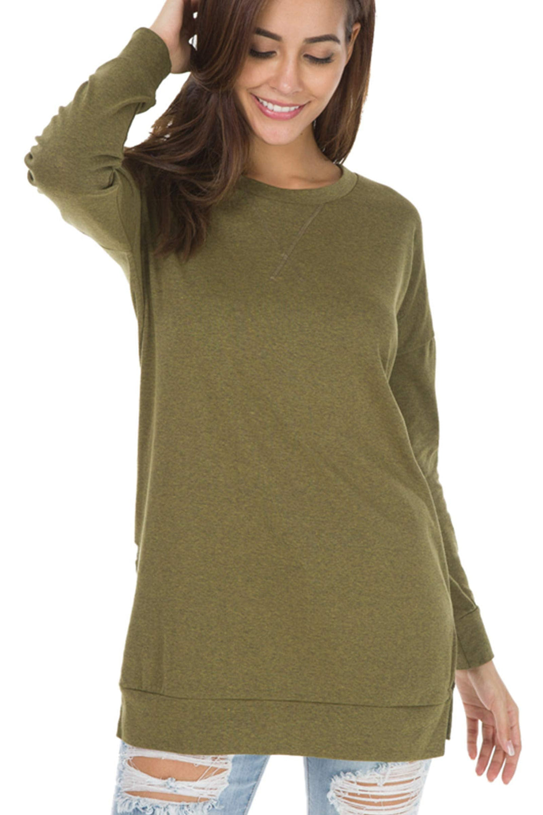 Zariah – Long Sleeve Side Slit Top for Effortless Allure