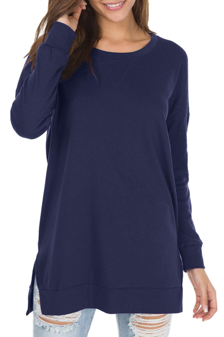 Zariah – Long Sleeve Side Slit Top for Effortless Allure