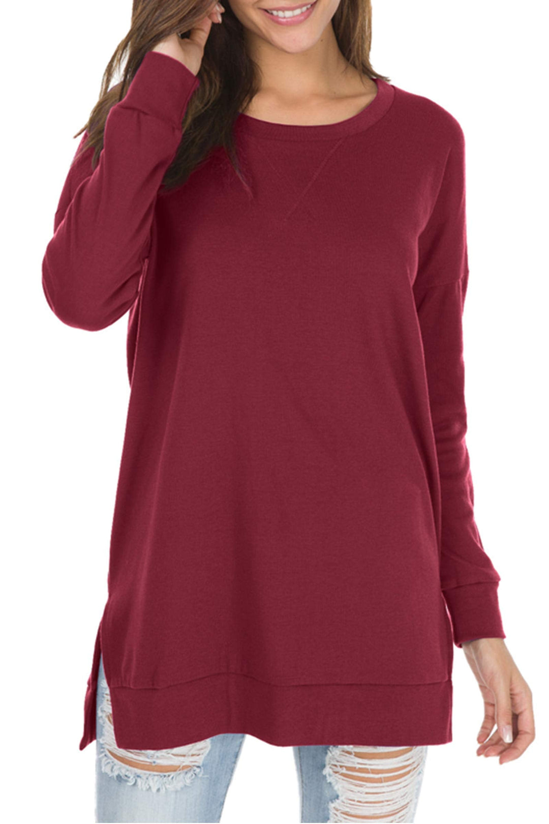 Zariah – Long Sleeve Side Slit Top for Effortless Allure