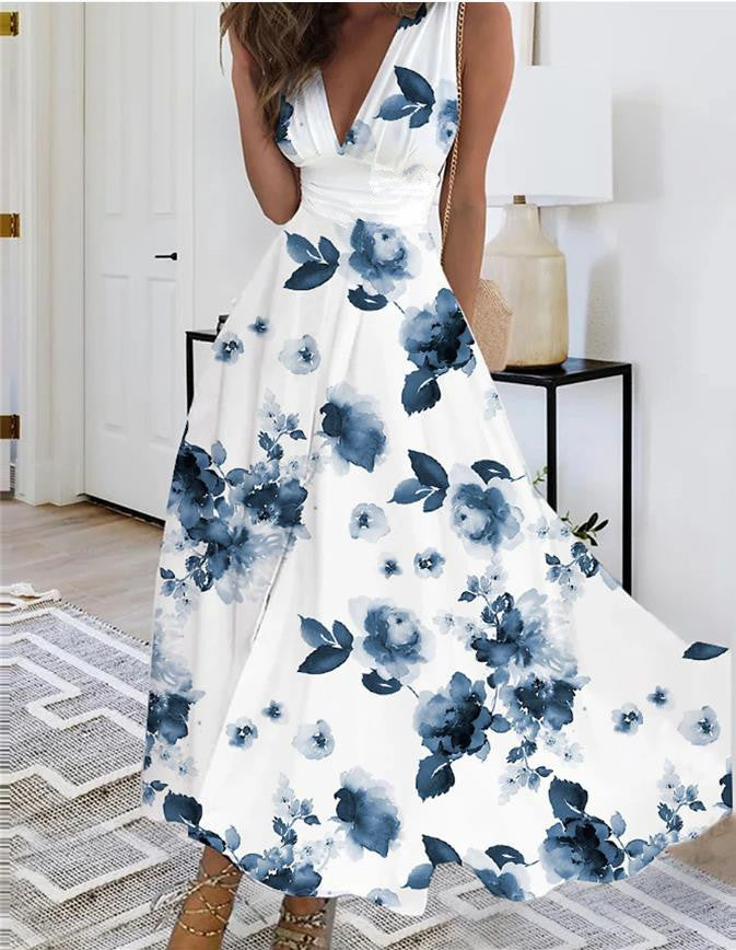 Penelope – Elegant Sleeveless Dress with Deep V-Neck