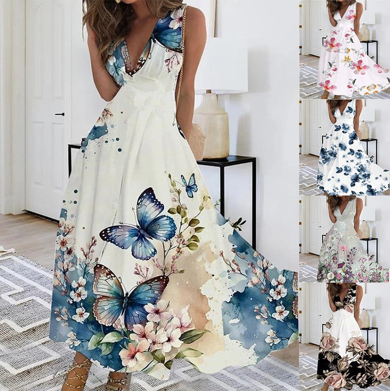 Penelope – Elegant Sleeveless Dress with Deep V-Neck