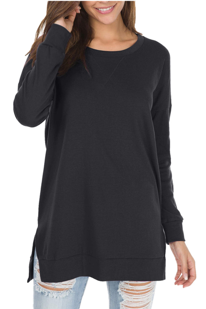 Zariah – Long Sleeve Side Slit Top for Effortless Allure