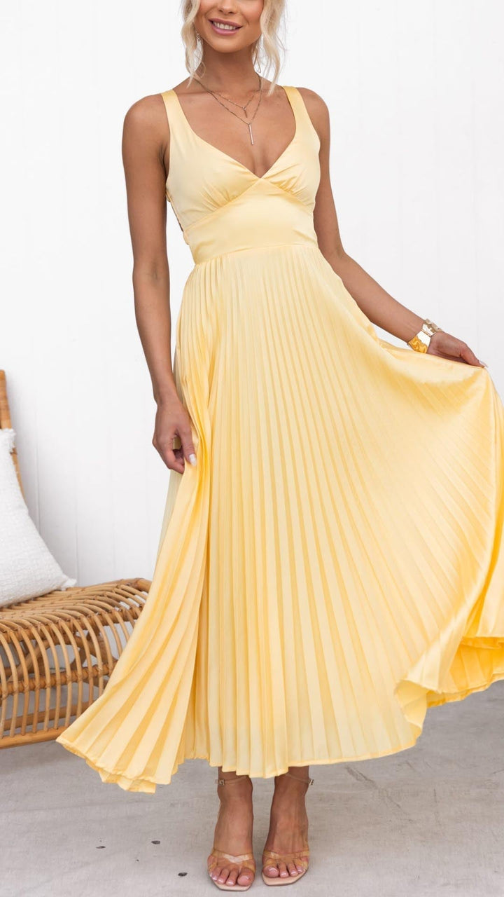 Galilea – Pleated V-Neck Maxi Dress