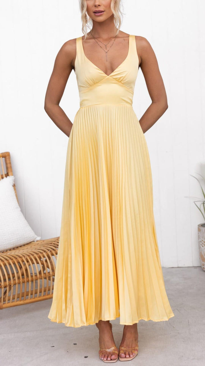 Galilea – Pleated V-Neck Maxi Dress