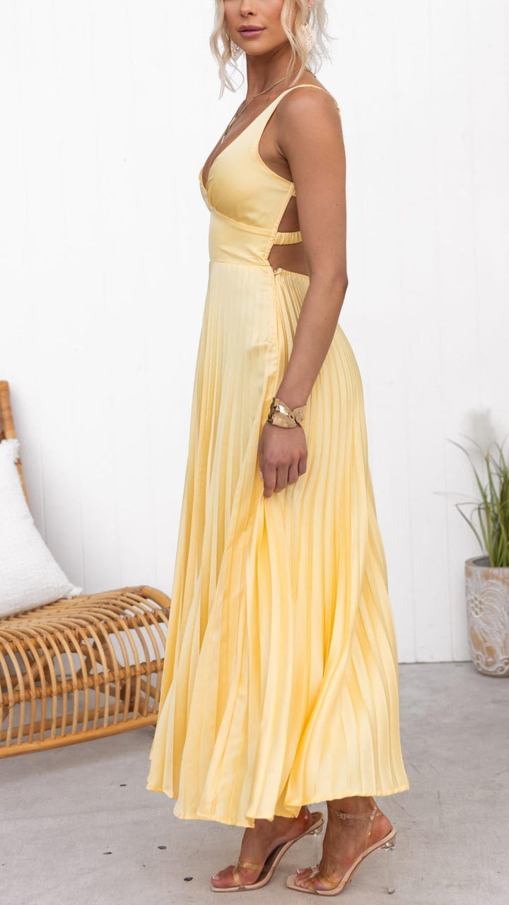 Galilea – Pleated V-Neck Maxi Dress