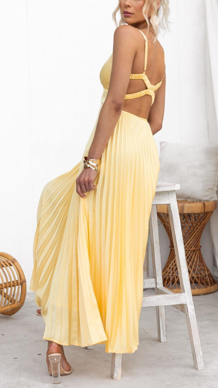 Galilea – Pleated V-Neck Maxi Dress