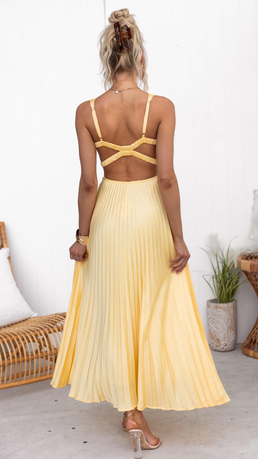 Galilea – Pleated V-Neck Maxi Dress