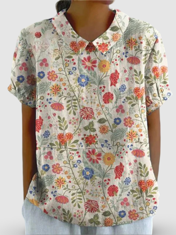 Aurora – Women's Pastoral Floral Art Print Casual Cotton Shirt