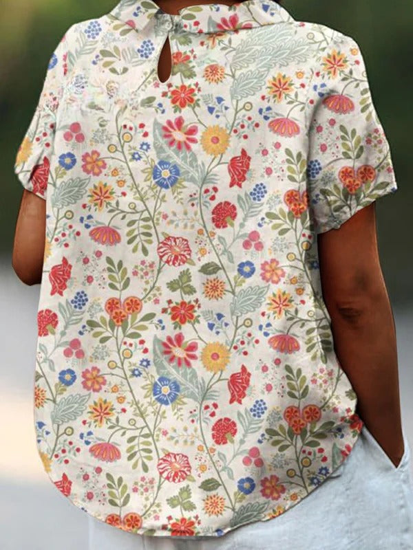 Aurora – Women's Pastoral Floral Art Print Casual Cotton Shirt