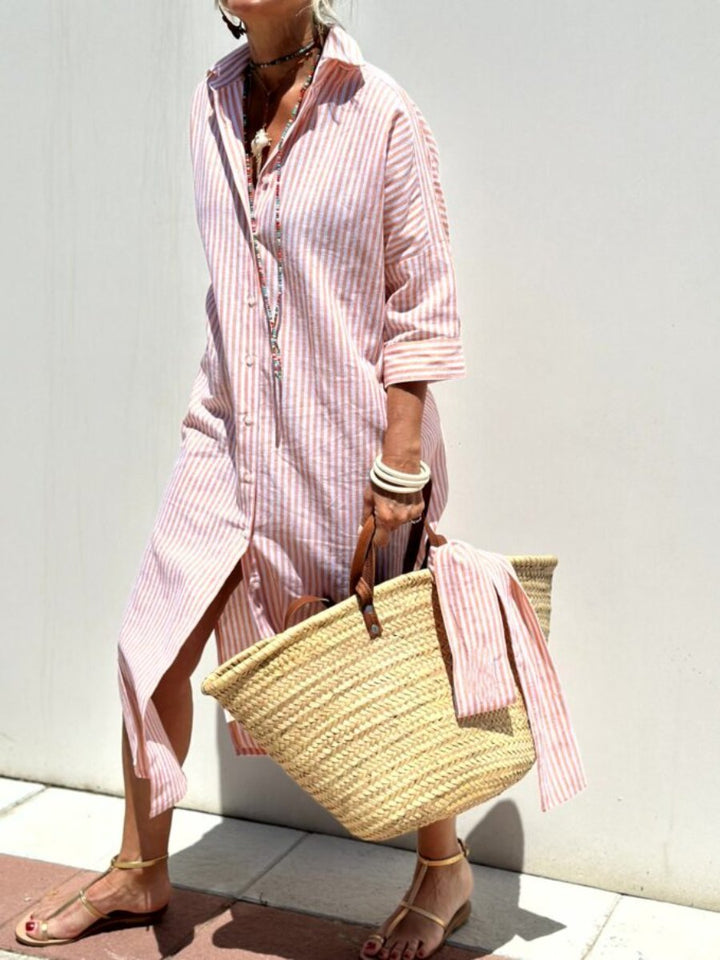 Elodie – Striped Shirt Dress with Feminine Flair