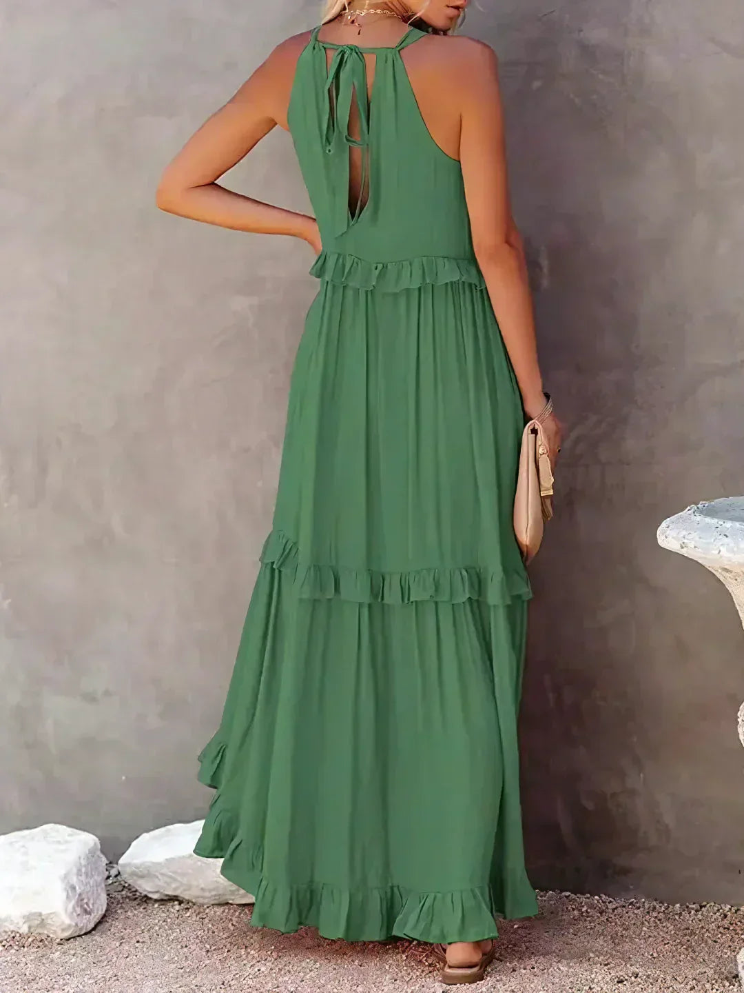 Elidi – Sunshine Breeze Halter Ruffle Maxi Dress with Pockets