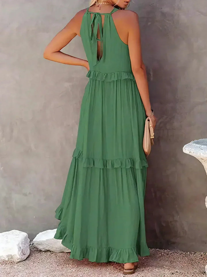 Elidi – Sunshine Breeze Halter Ruffle Maxi Dress with Pockets