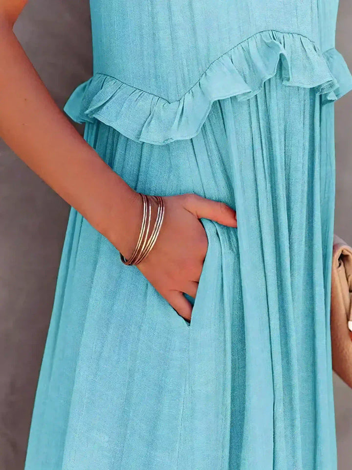 Elidi – Sunshine Breeze Halter Ruffle Maxi Dress with Pockets