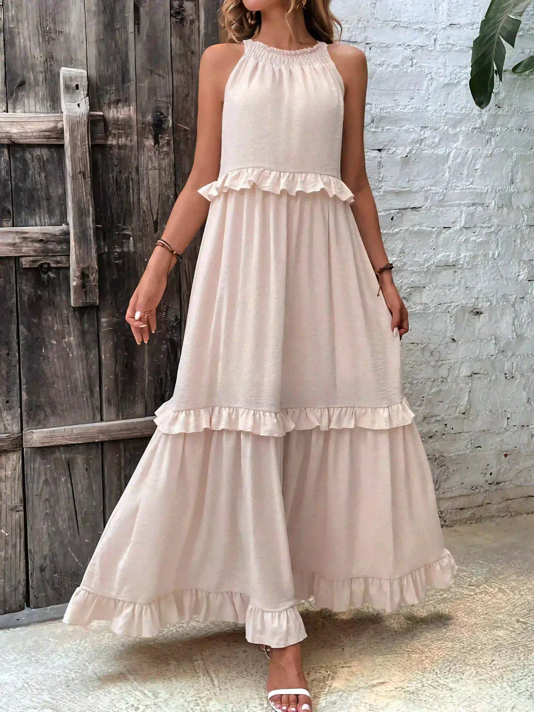 Elidi – Sunshine Breeze Halter Ruffle Maxi Dress with Pockets