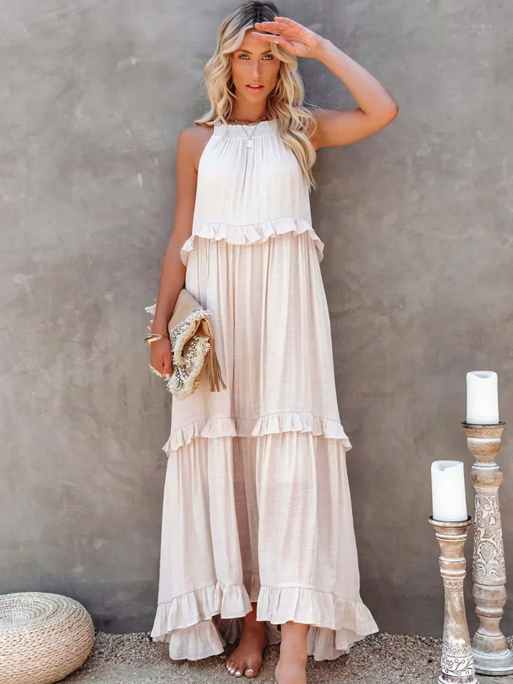 Elidi – Sunshine Breeze Halter Ruffle Maxi Dress with Pockets