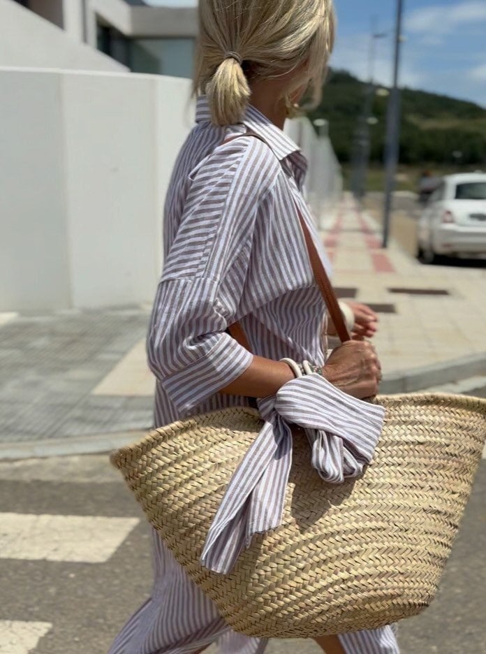 Elodie – Striped Shirt Dress with Feminine Flair