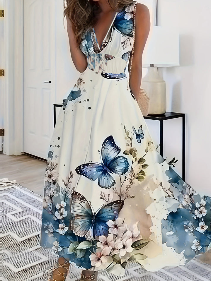 Penelope – Elegant Sleeveless Dress with Deep V-Neck