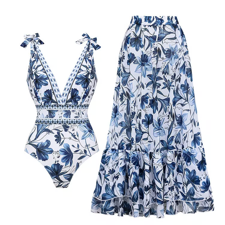 Liora – Neck Floral Print One-Piece Swimsuit Set