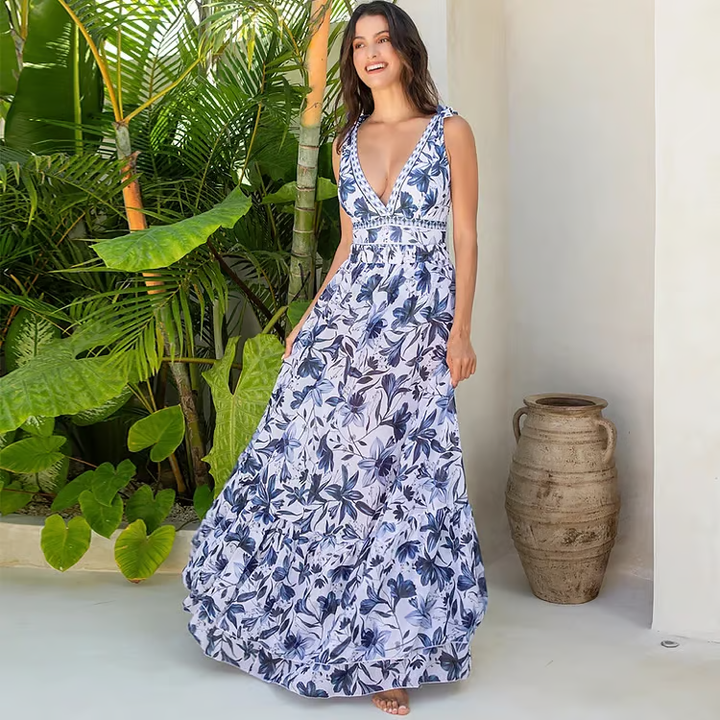 Liora – Neck Floral Print One-Piece Swimsuit Set