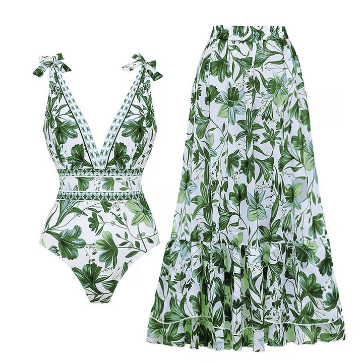 Liora – Neck Floral Print One-Piece Swimsuit Set