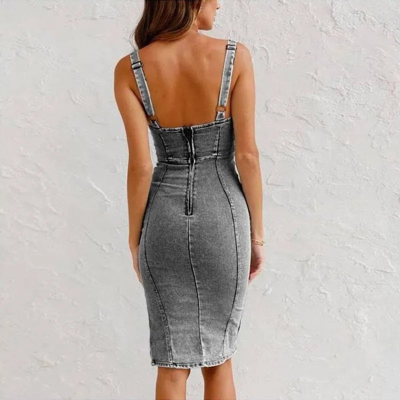 Fiona – Princess Adjustable Strap Denim Dress for Timeless Elegance