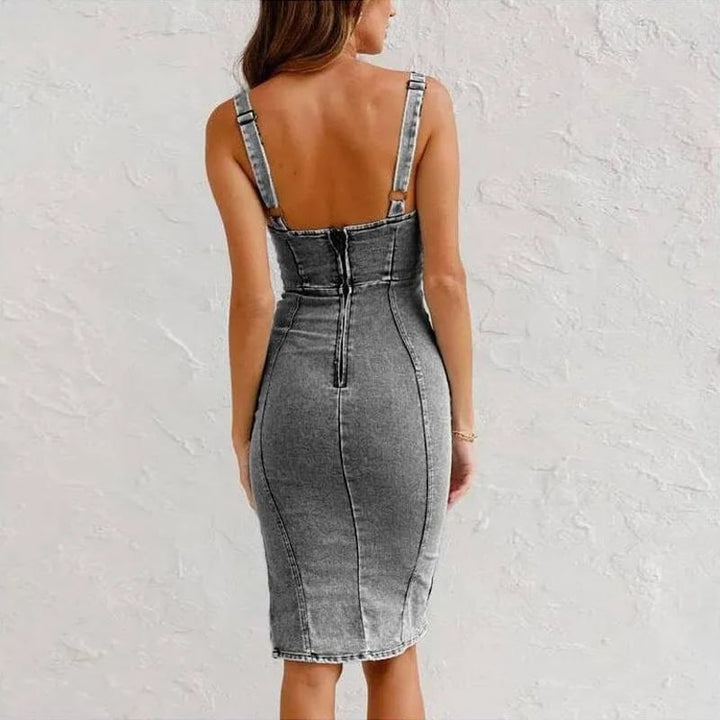 Fiona – Princess Adjustable Strap Denim Dress for Timeless Elegance