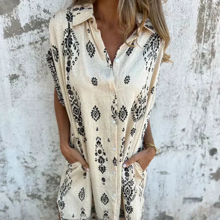 Stella – Loose Print Dress with Short Sleeves and Pockets