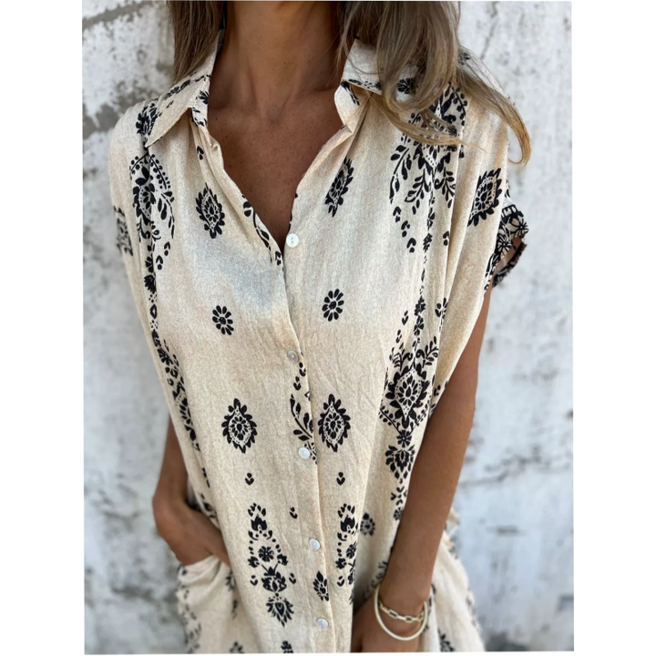 Stella – Loose Print Dress with Short Sleeves and Pockets