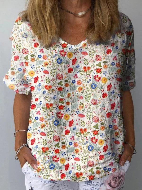 Aurora – Women's Pastoral Floral Art Print Casual Cotton Shirt